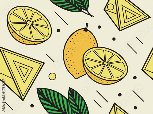 Vibrant Lemon Citrus Pattern – Fresh Fruit & Geometric Art Background