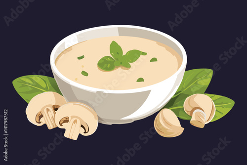 Mushroom soup in a Bowl - vector illustration