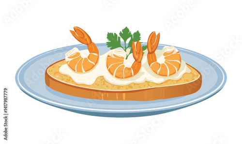 Slice Bread Serving with Shrimp Cheese - Vector Illustration