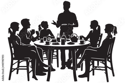 Group of People Silhouette Gathering around a Table Illustration