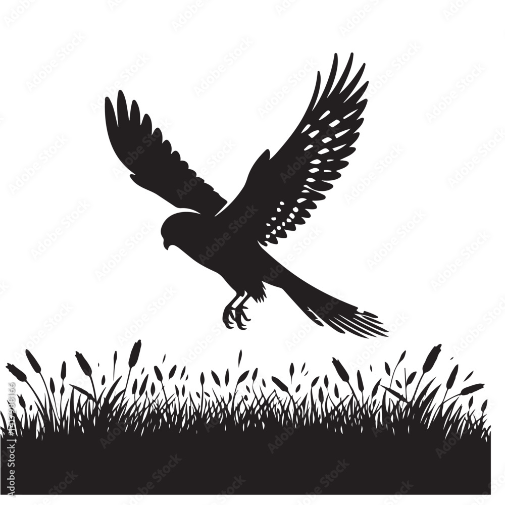 Obraz premium Silhouette Bird Flying over Grass Field Illustration Vector Design