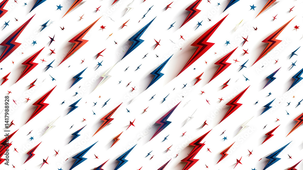 Obraz premium Dynamic Red White Blue Lightning Bolt Pattern Design Bold Graphic Energy Power Abstract Background Texture Illustration with sharp angles and vibrant color palette