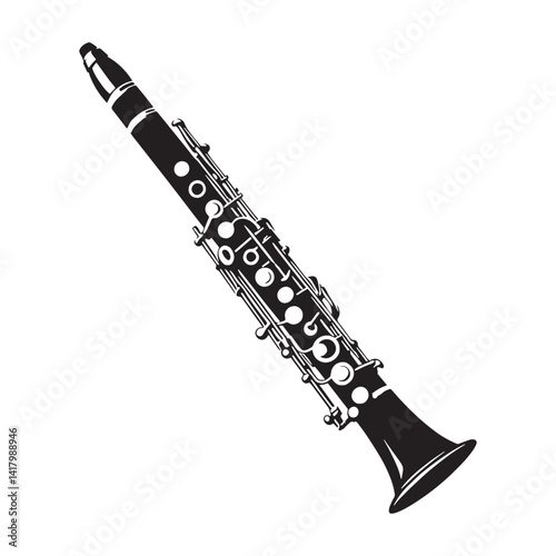 Sleek Clarinet silhouette, resonating with smooth woodwind tones – Clarinet illustration – Clarinet vector – Musical instrument silhouette

