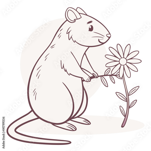 happy quokka holding a daisy, vector, pastel aesthetic, kawaii animal, clean minimal outline, soft shadows