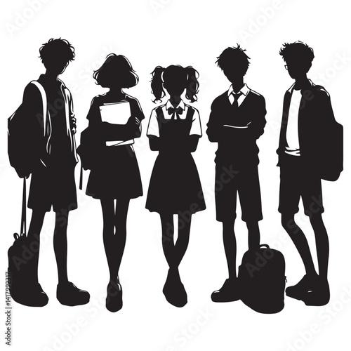Group of High School Students Silhouette Illustration for Education