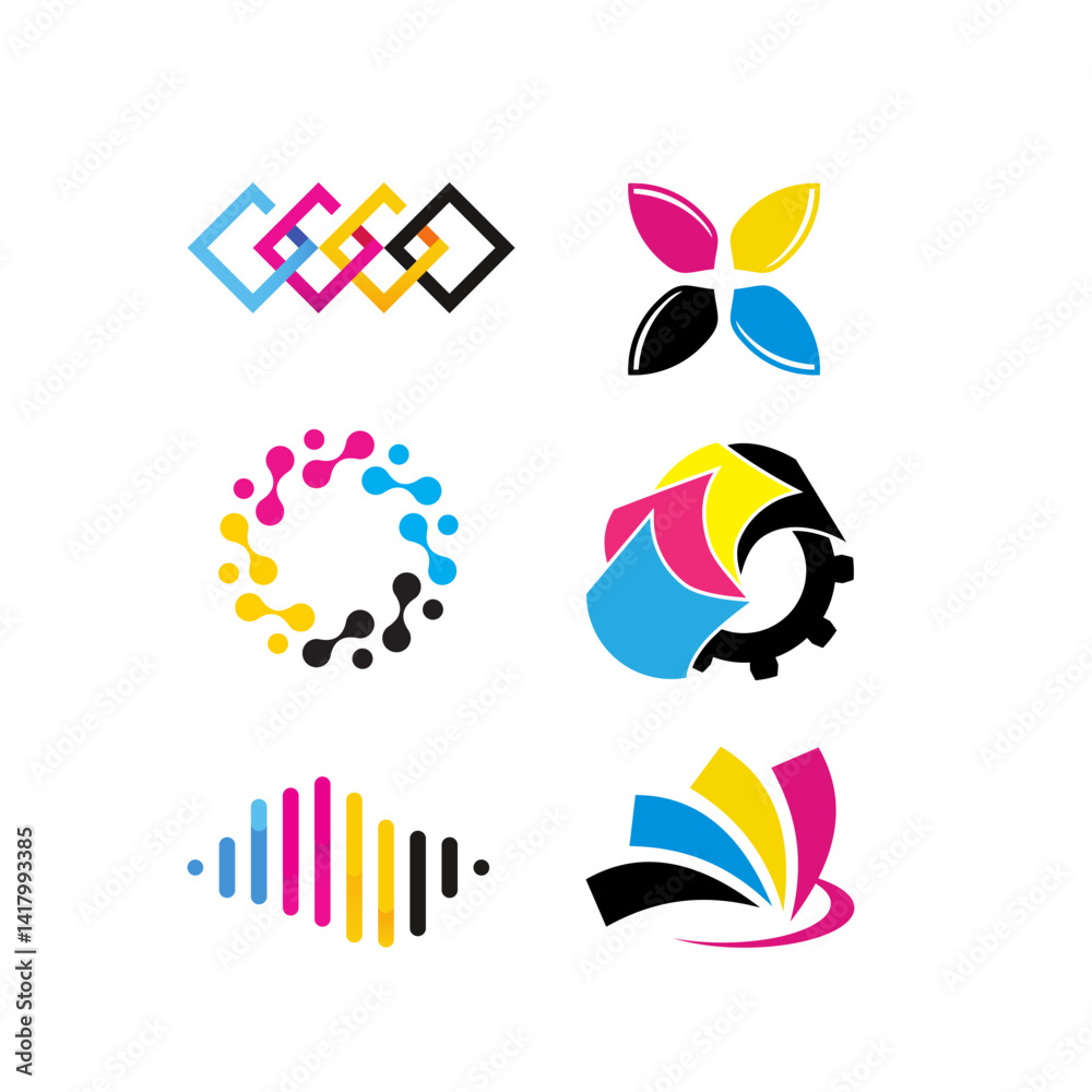 Obraz premium A creative printing logo with vibrant colors and paper elements, symbolizing design, print services, creativity, and professionalism.