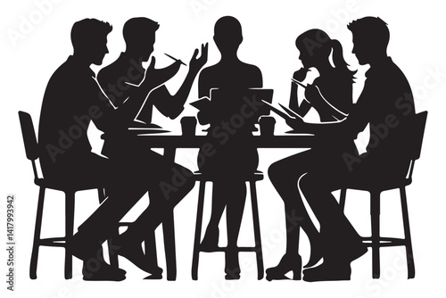 Silhouette Business Team Meeting Collaboration and Discussion Illustration