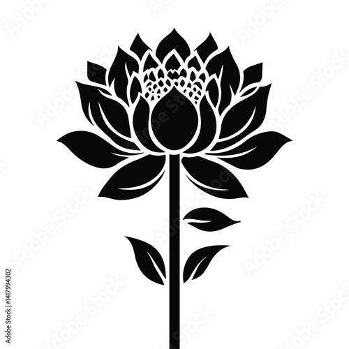 Isolated on white, a vector illustration presents a floral lotus flower, a symbol of beauty in nature with elegant petal design