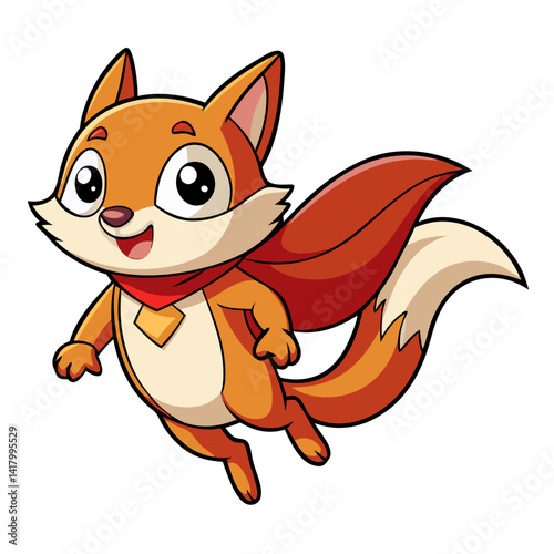 cute flying squirrel mid-air with cape, cartoon superhero style, vector illustration, flat design, bright colors