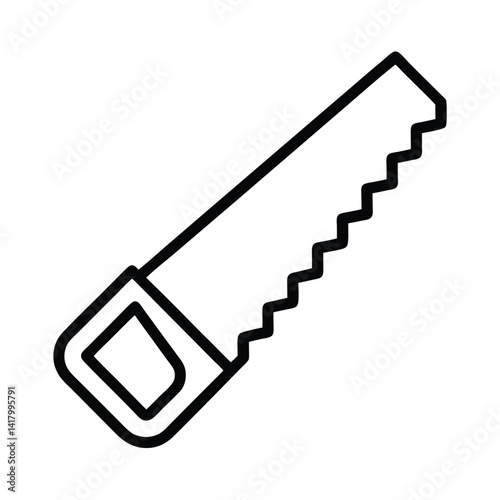 Hand Saw Outline Icon with Handle and Blade Sharp Teeth