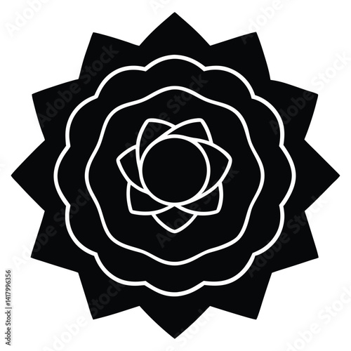Classy badge shaped like a rosette flower with a ribbon banner