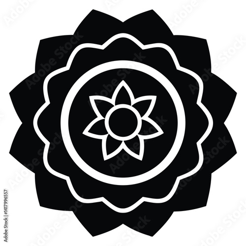 Classy badge shaped like a rosette flower with a ribbon banner