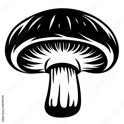 Monochrome illustration of a mushroom with intricate details and unique shading