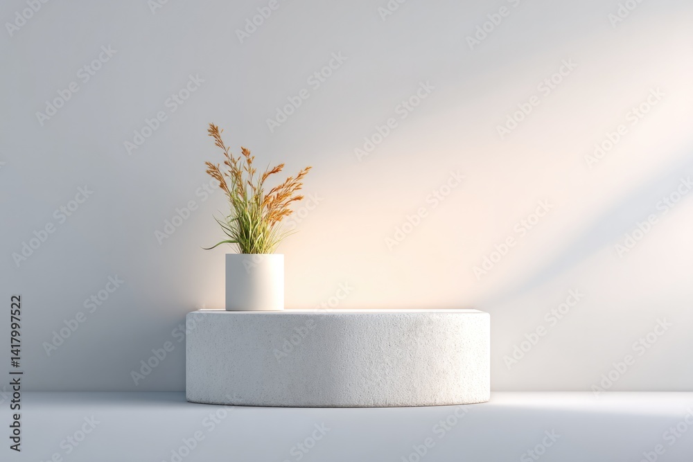 minimalist design showcasing empty podium with soft volumetric lighting creating elegant visual effect minimalist design showcasing empty podium with soft volumetric lighting creating elegant visual effect