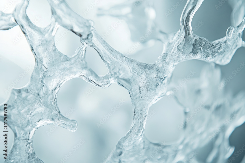 Cracks and patterns form mesmerizing abstract designs on the smooth surface of ice against a deep blue background. Cracks and patterns form mesmerizing abstract designs on the smooth surface of ice against a deep blue background.
