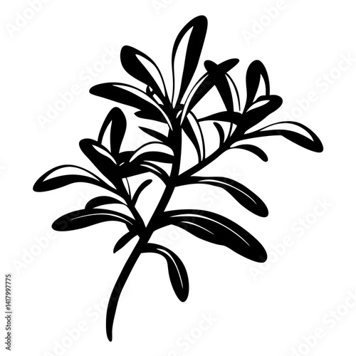 Monochrome elegant leafy branch illustration with a simplistic botanical representation