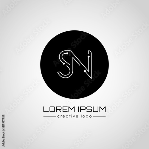 The creative logo is the letter S and N. A design element of a logo, business card, corporate sign or monogram. The idea of a thematic design
