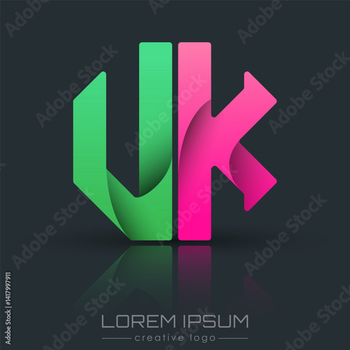 Creative design of the letters U and K. A template for a corporate brand, logo, and business card. A recognizable element of the brand name. The idea of thematic creativity