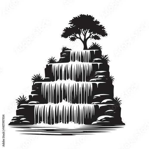 Scenic waterfall landscape illustration natural beauty background graphic vector
