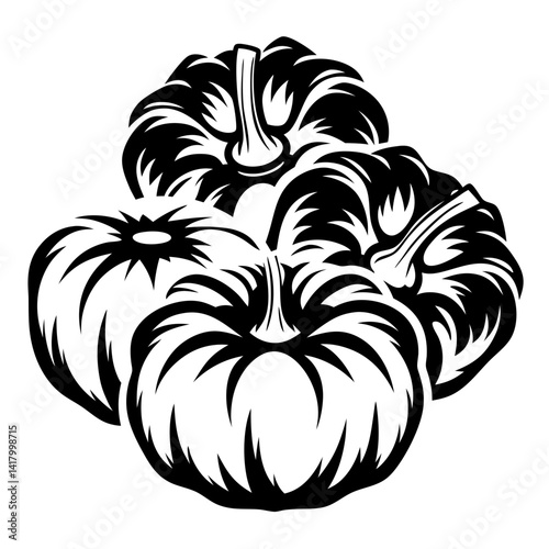Dramatic Graphic Representation of Several Pumpkins in Black and White Silhouette