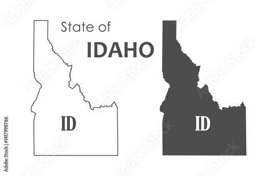 Idaho. The outline and silhouette of the state with the abbreviated abbreviation of the name. The state border. A template for the design of printed products