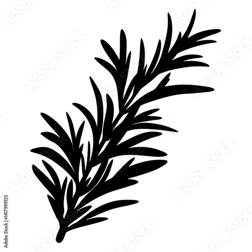 Black silhouette illustration of a rosemary sprig on a white background
