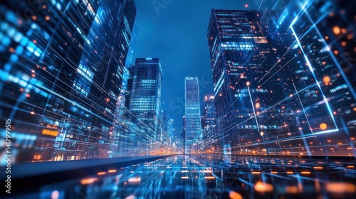 Futuristic Cityscape: A Digital Rendering of Urban Innovation at Night