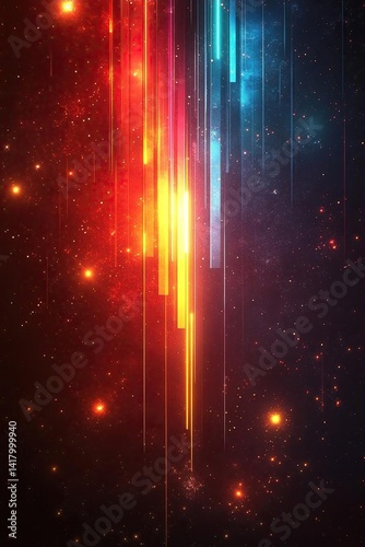 Vibrant abstract light streaks in a cosmic background with glowing stars and colors