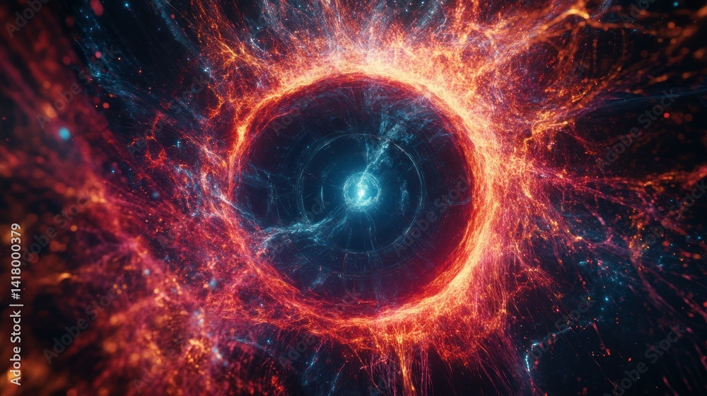 Fototapeta premium Abstract energy vortex, cosmic ring, fiery explosion, digital art