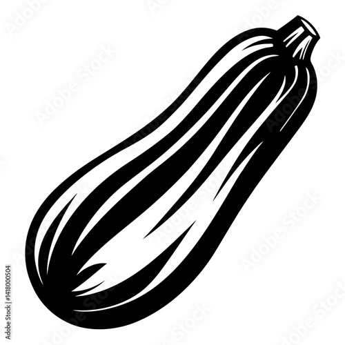 Black and white line art illustration of a ripe zucchini squash