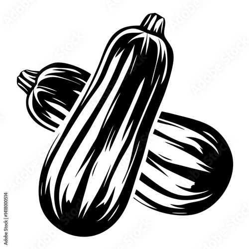 Two Zucchini Vegetables with Bold Black and White Illustration Technique