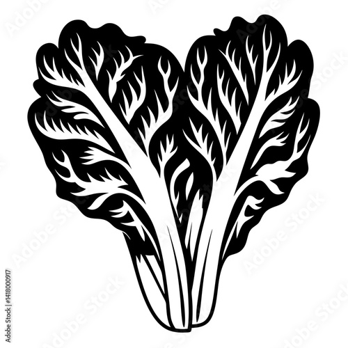 Bold black and white illustration of bok choy vegetable on white background