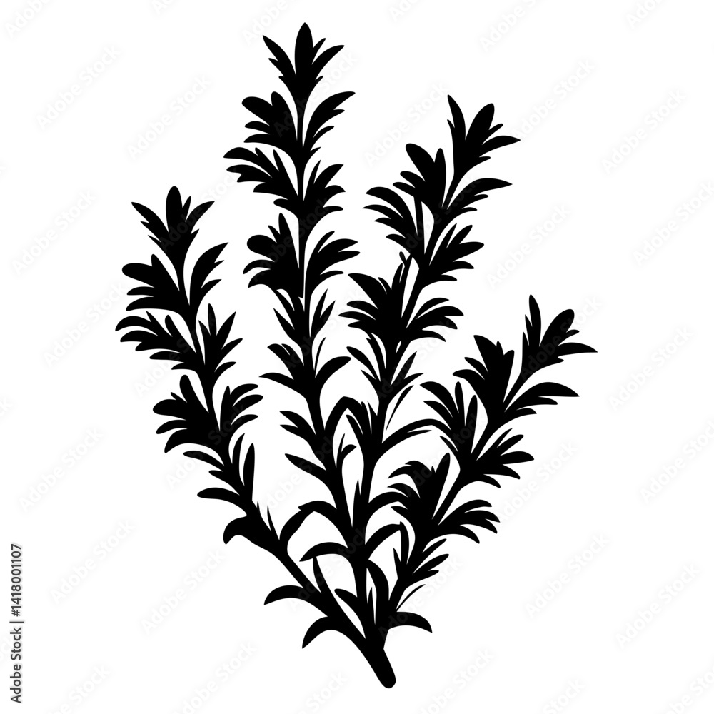Naklejka premium Silhouette of a Lush Rosemary Bush Illustrating Culinary Herb Plant Design