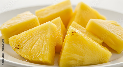 Freshly Sliced Pineapple Chunks Arranged on Plate Ready to Eat