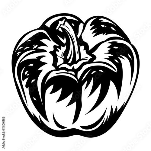 A Bold Graphic Illustration of a Bell Pepper in Black and White