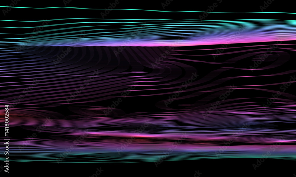 Vibrant multicolored lines on a dark background.3d render