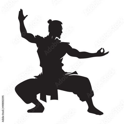 Martial Arts Silhouette Practicing Tai Chi Vector Art Illustration