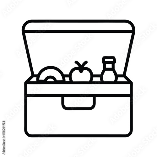 Open Lunchbox Outline Icon with Snack Foods on Transparent Background Design