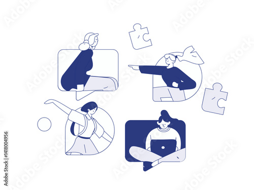 Flat vector illustration of business people operating work scene
