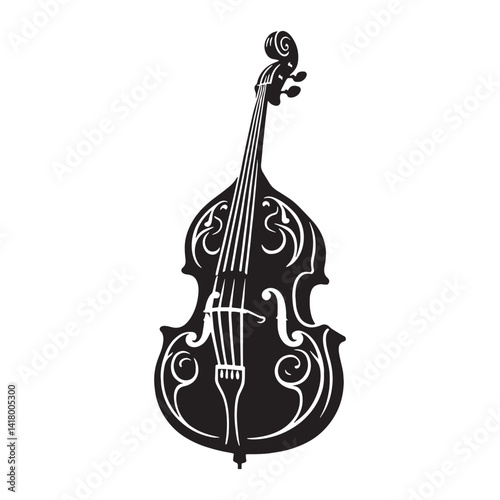 Bowed Double Bass silhouette, strings of cinematic depth – Double Bass illustration – Minimalist Double Bass vector – Musical instrument silhouette

