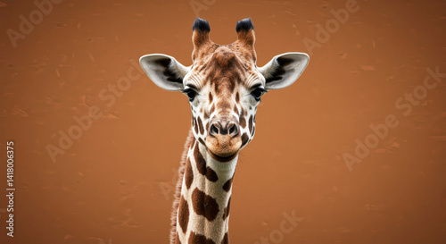 Elegant Giraffe Portrait on Warm Brown Background