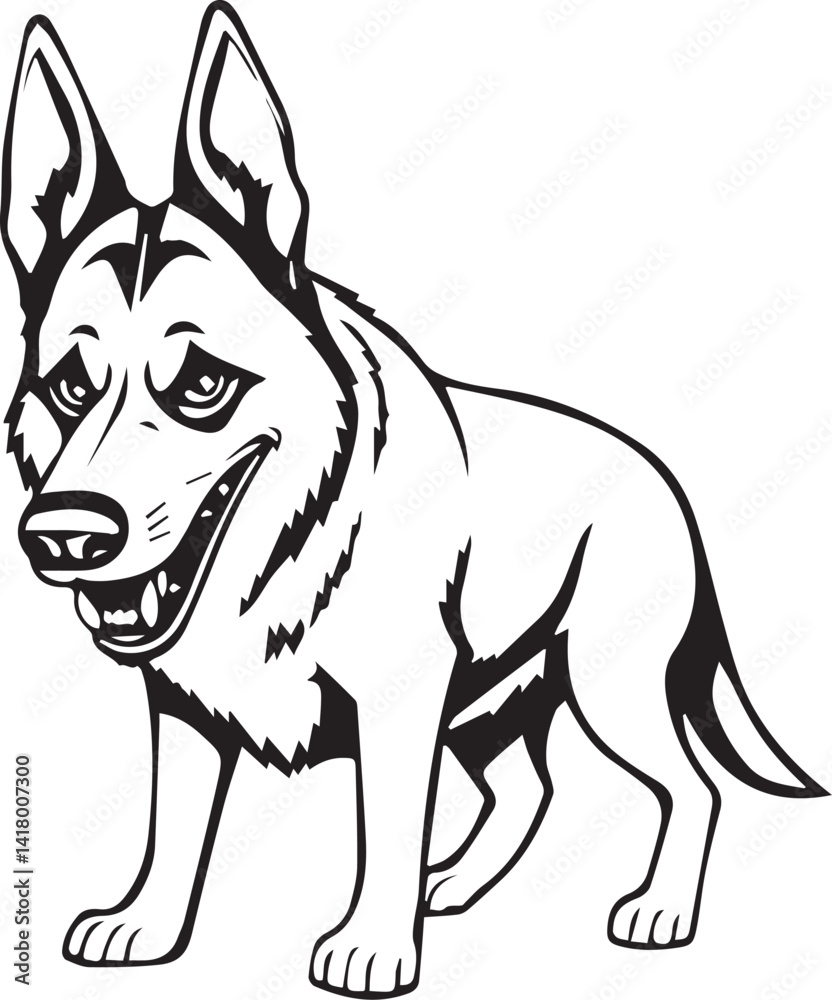 Fototapeta premium Black and White German Shepherd Vector Illustration