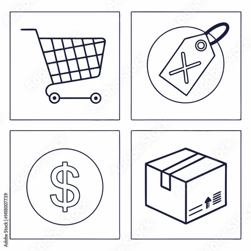 Ecommerce Related Icons with Shopping Cart and Bag