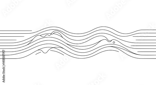 Abstract Waveform Lines: A minimalist graphic composition of flowing lines and curves, creating a dynamic visual representation, suggesting movement, sound or data visualization. 