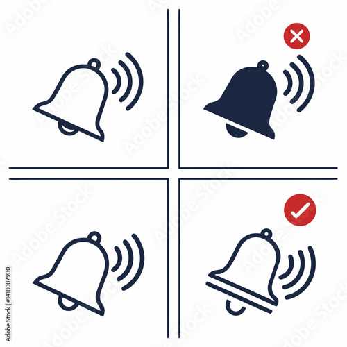 Digital Notification Icons Featuring Bell and Popups