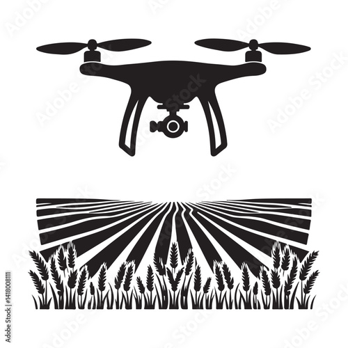 Agriculture Drone Over Field Silhouette Illustration for Farming
