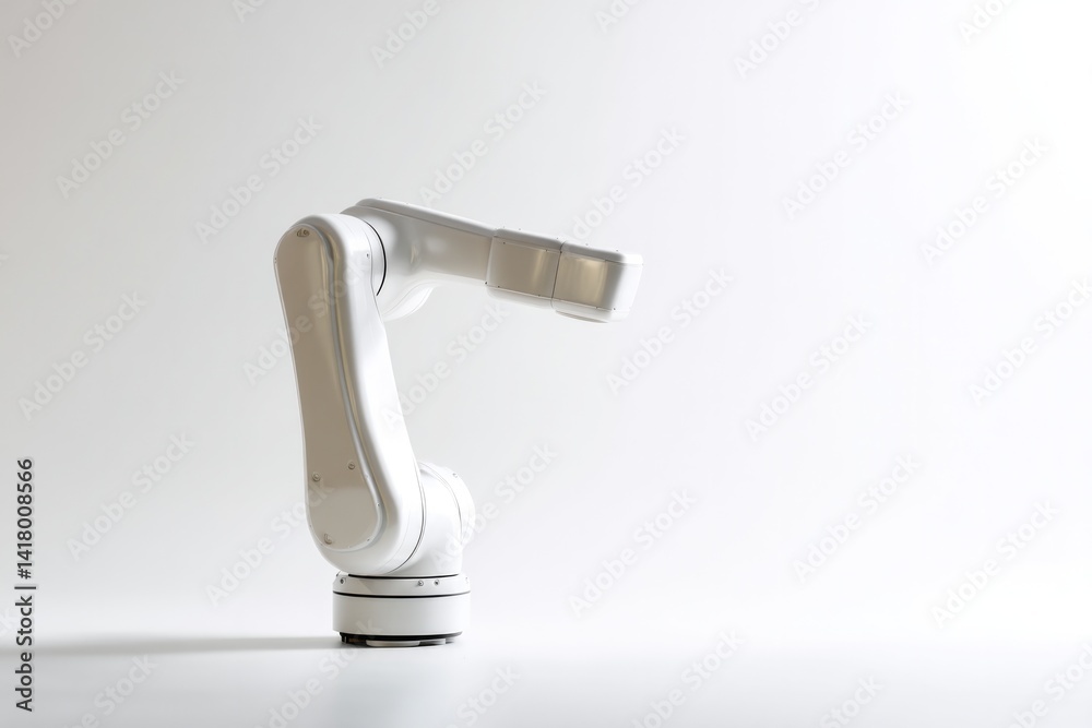 solitary robotic arm pauses mid-motion against white backdrop solitary robotic arm pauses mid-motion against white backdrop