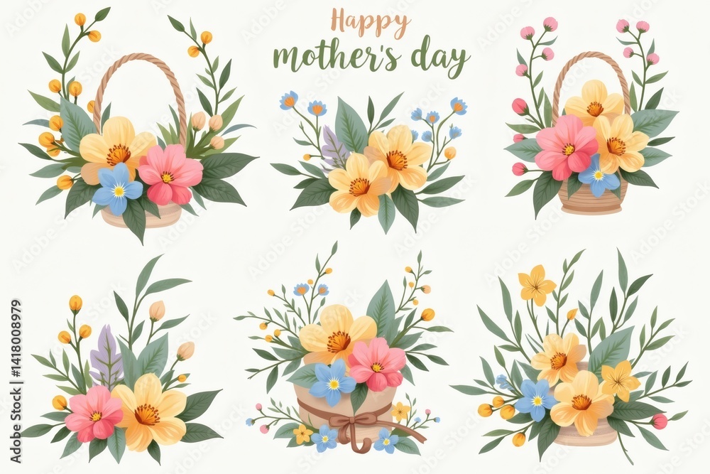 Fototapeta premium Happy Mother's Day Floral Arrangement Collection in Pastel Colors 