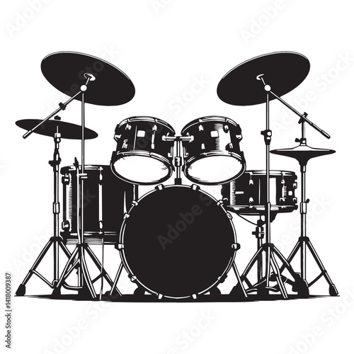 Jazz-style Drum Set silhouette, groove with finesse – Drum Set illustration – Minimalist Drum Set vector – Musical instrument silhouette


