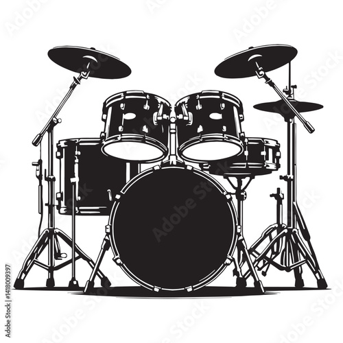 Acoustic Drum Set silhouette, raw energy and control – Drum Set illustration – Minimalist Drum Set vector – Musical instrument silhouette


